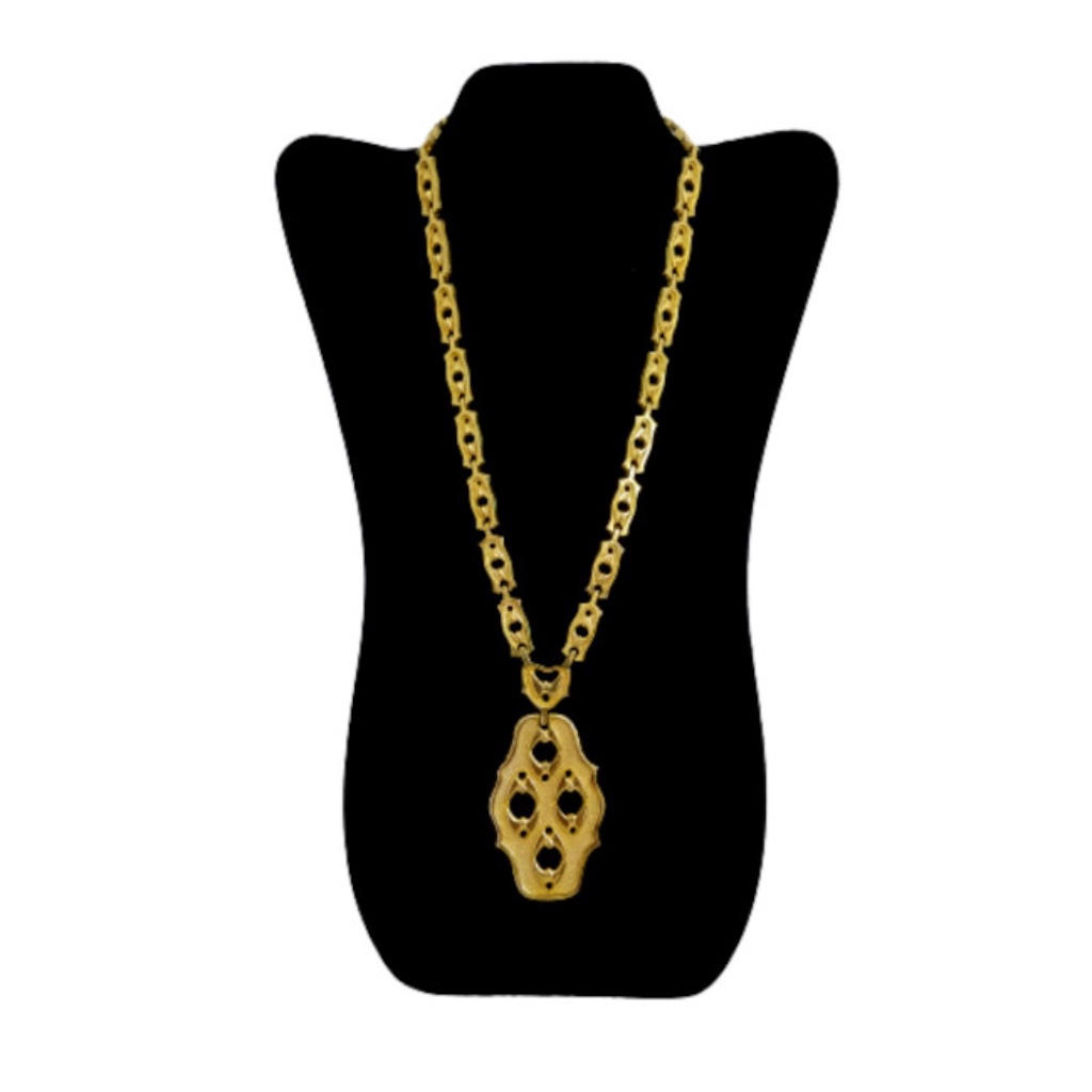 Vtg 60s 70s Gold Tone Openwork Link Pendant Necklace